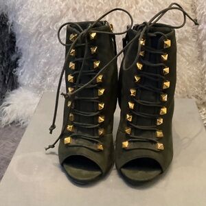 Giuseppe Zanotti Olive Pyramid Stud Lace-Up Booties